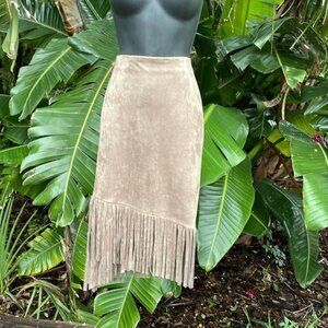 Neiman Marcus fringed suede asymmetric skirt